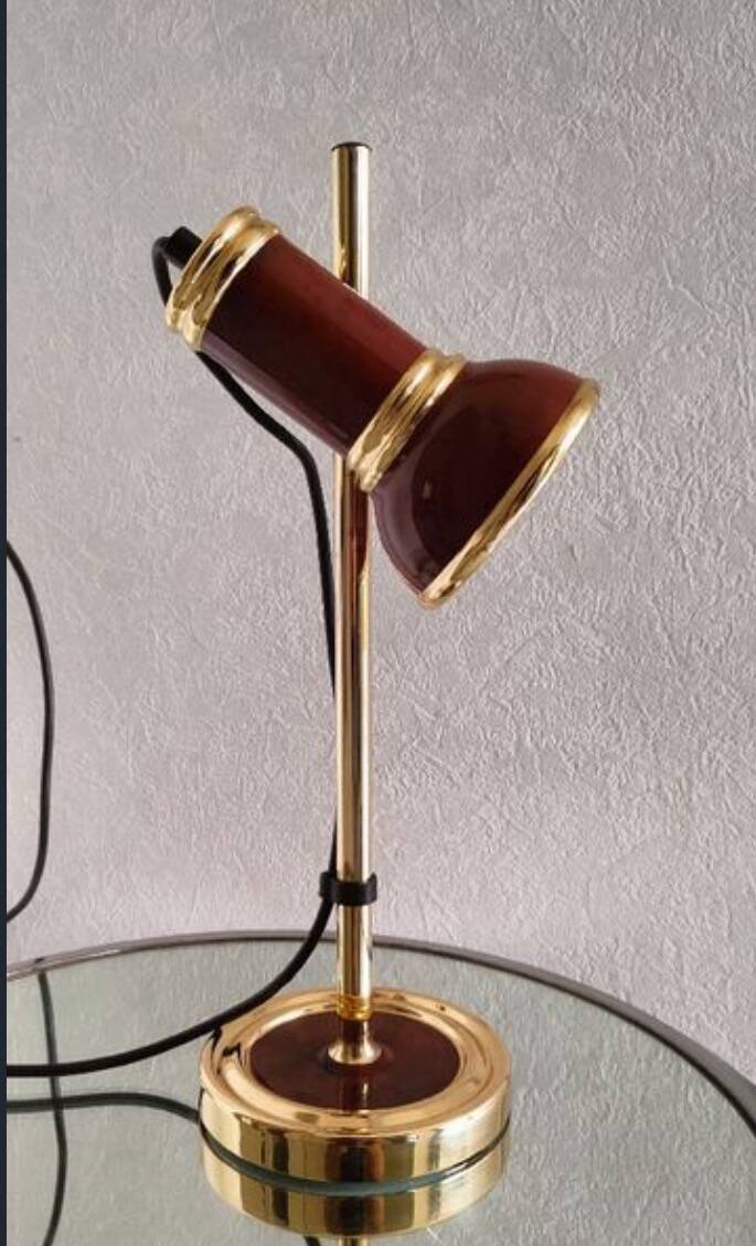 Vintage 1980s brass and imitation wood lamp
