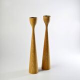Pair of teak candle holders