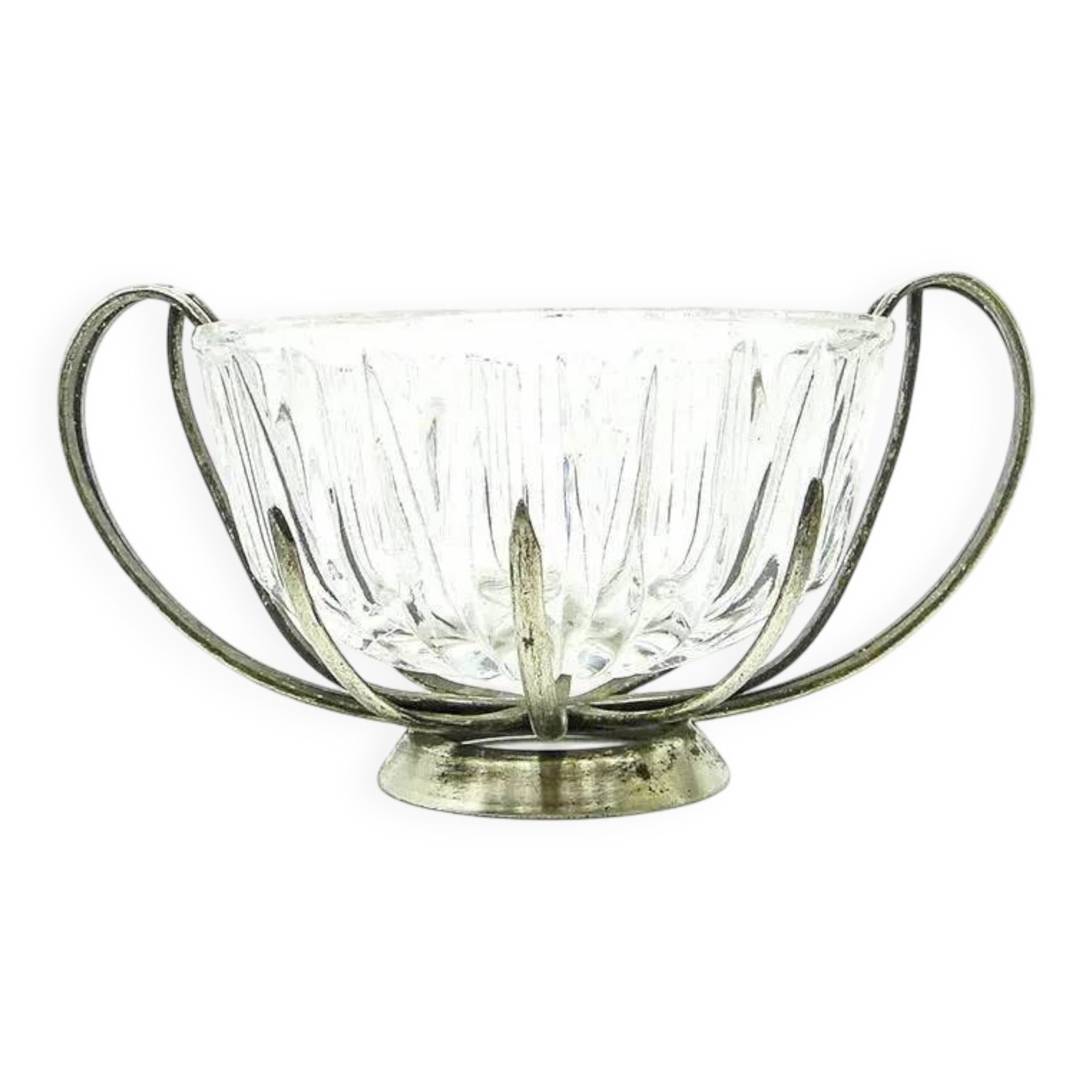 Postmodernist sugar bowl, glass, silver-plated brass, HEFRA, Poland, 1970s