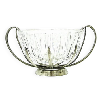 Postmodernist sugar bowl, glass, silver-plated brass, HEFRA, Poland, 1970s