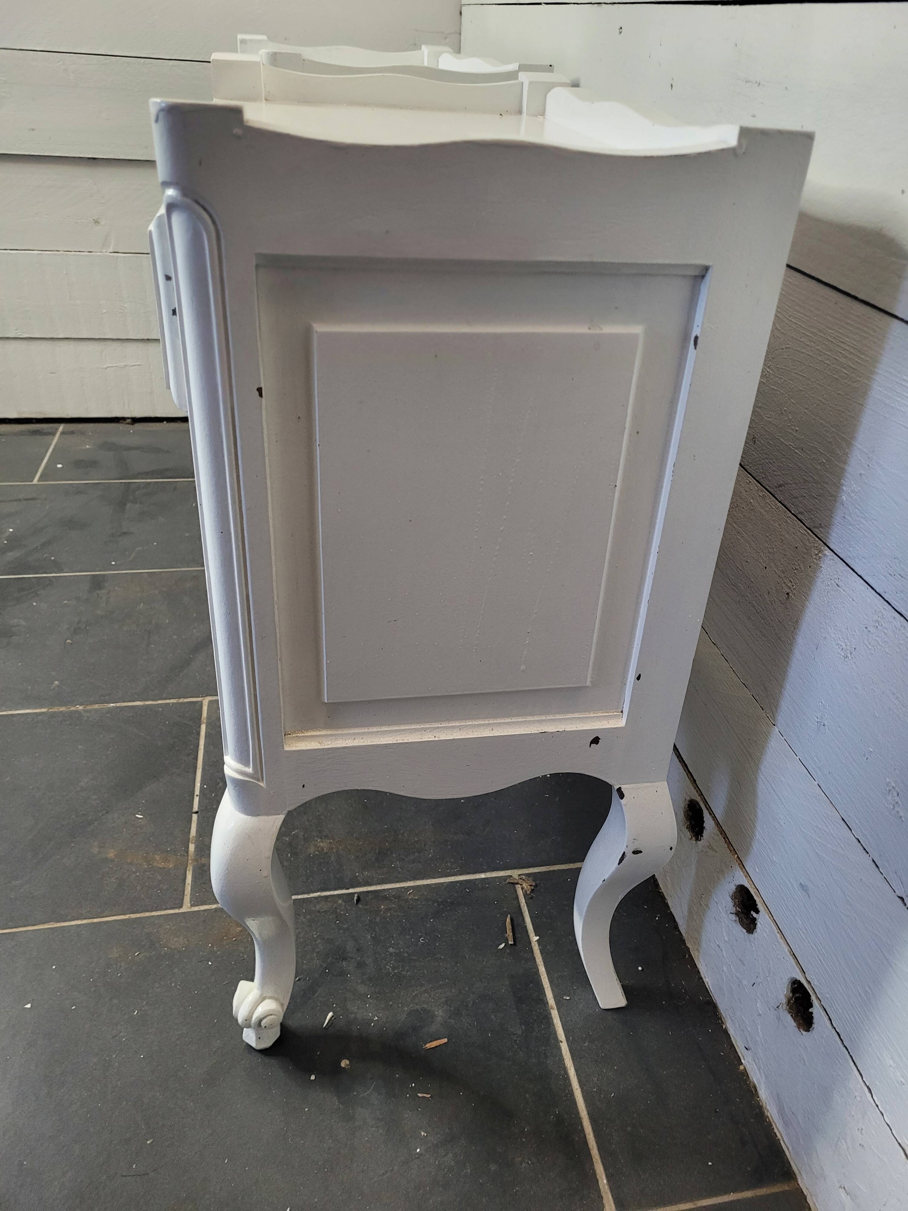 Pair of white patinated Louis XV style bedside tables