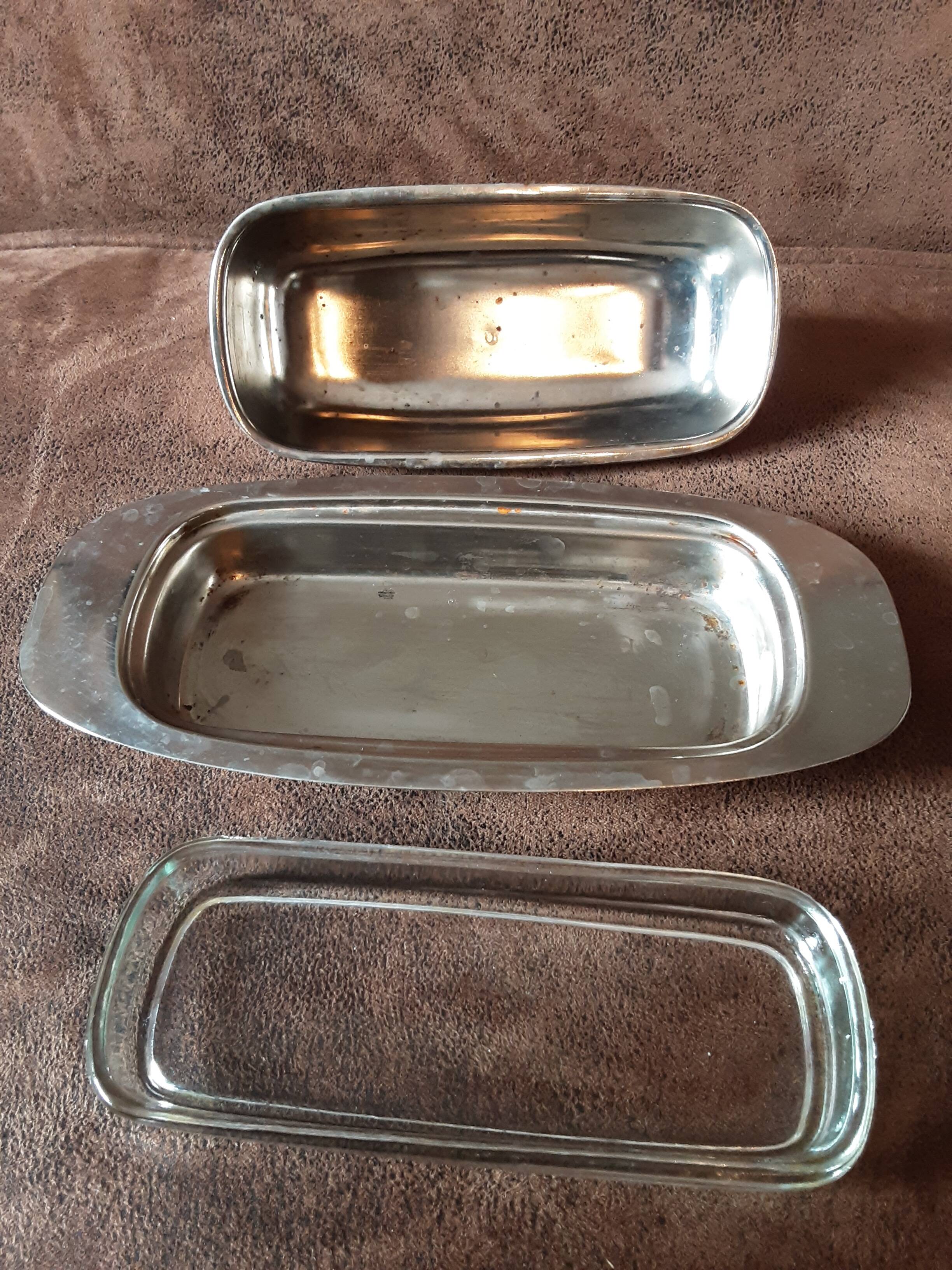 Original vintage metal butter dish