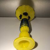 Soliflore jaune torsadé de verre bleu des années 60/70