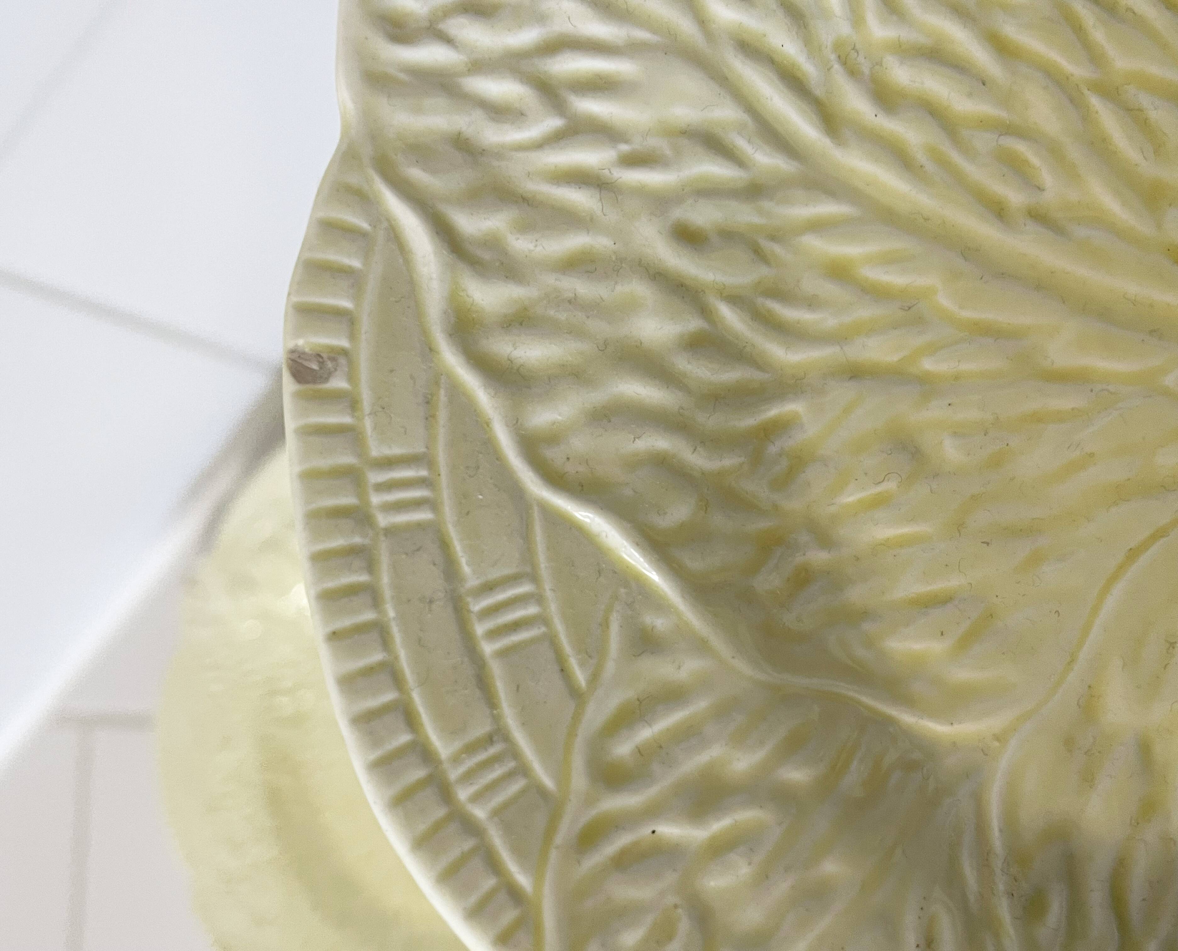 Pair of Yellow Midwinter England Majolica Dessert Plates, Cabbage Leaf