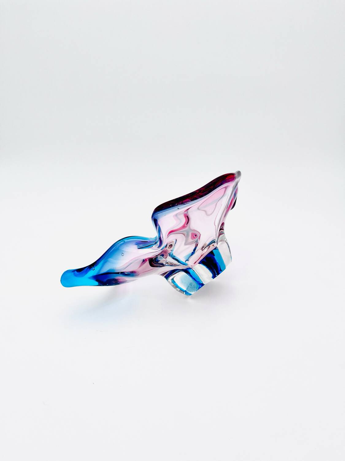 Murano Crystal Sommerso Organic Sculpture Bowl - Blue & Fuchsia