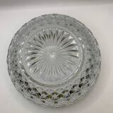 Chiseled glass (crystal?) salad bowl with silver metal edge