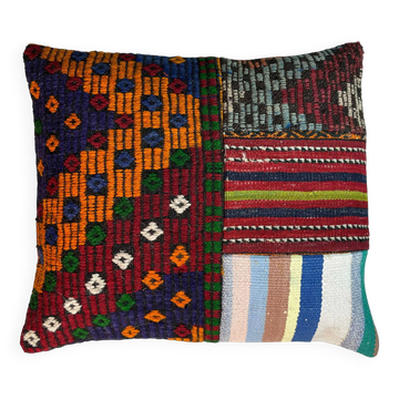 Vintage turkish kilim cushion cover , 55 x 55 cm