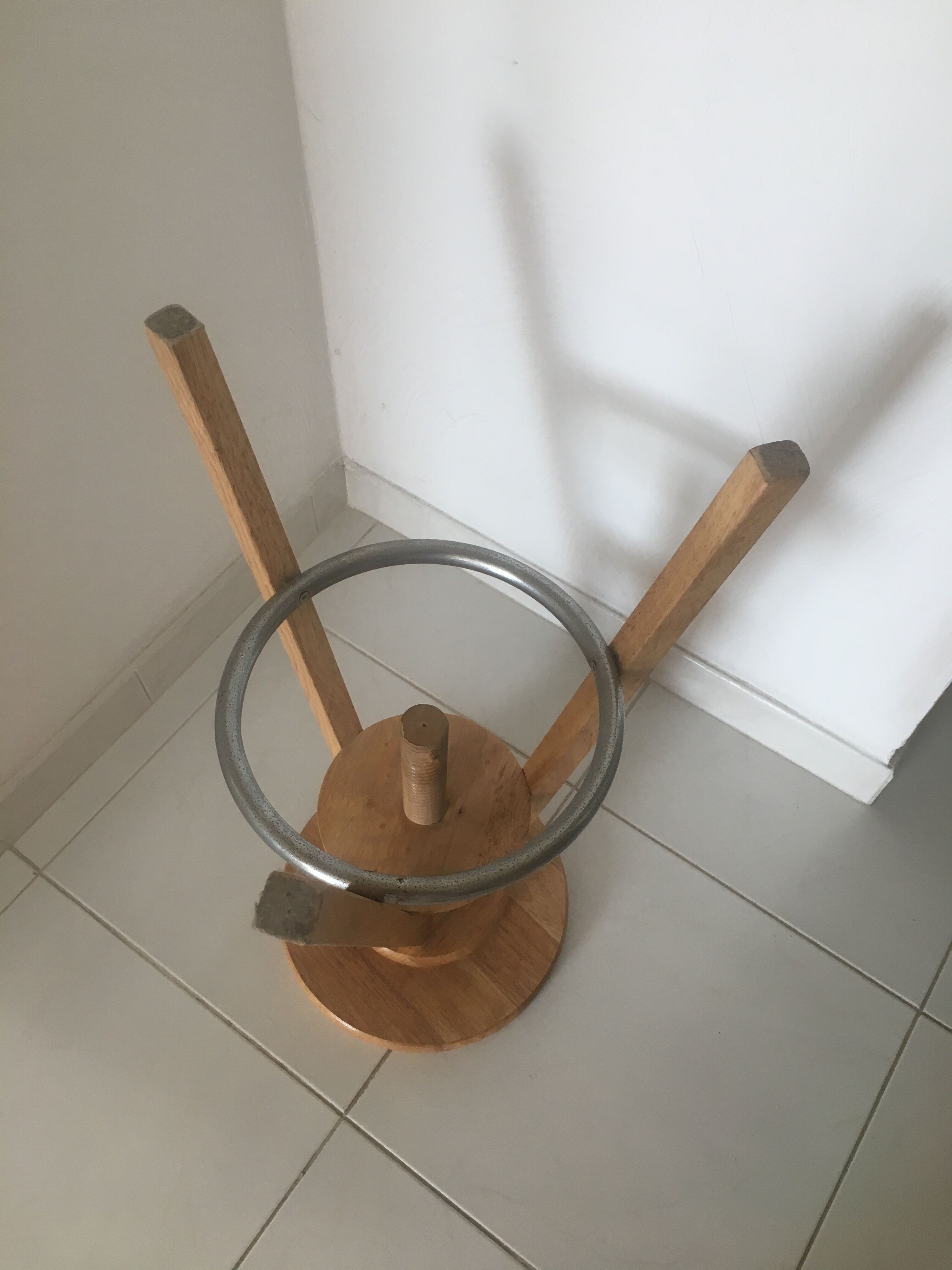 Wooden and metal tripod screw stool