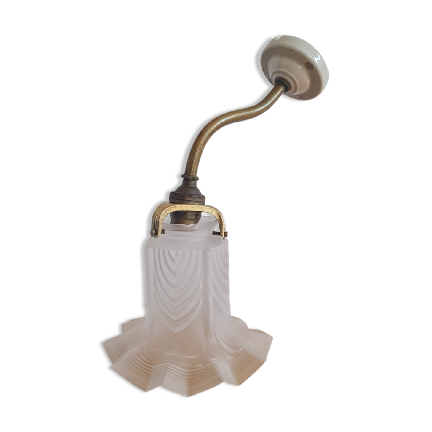 Brass tulip wall lamp and matte tempered glass
