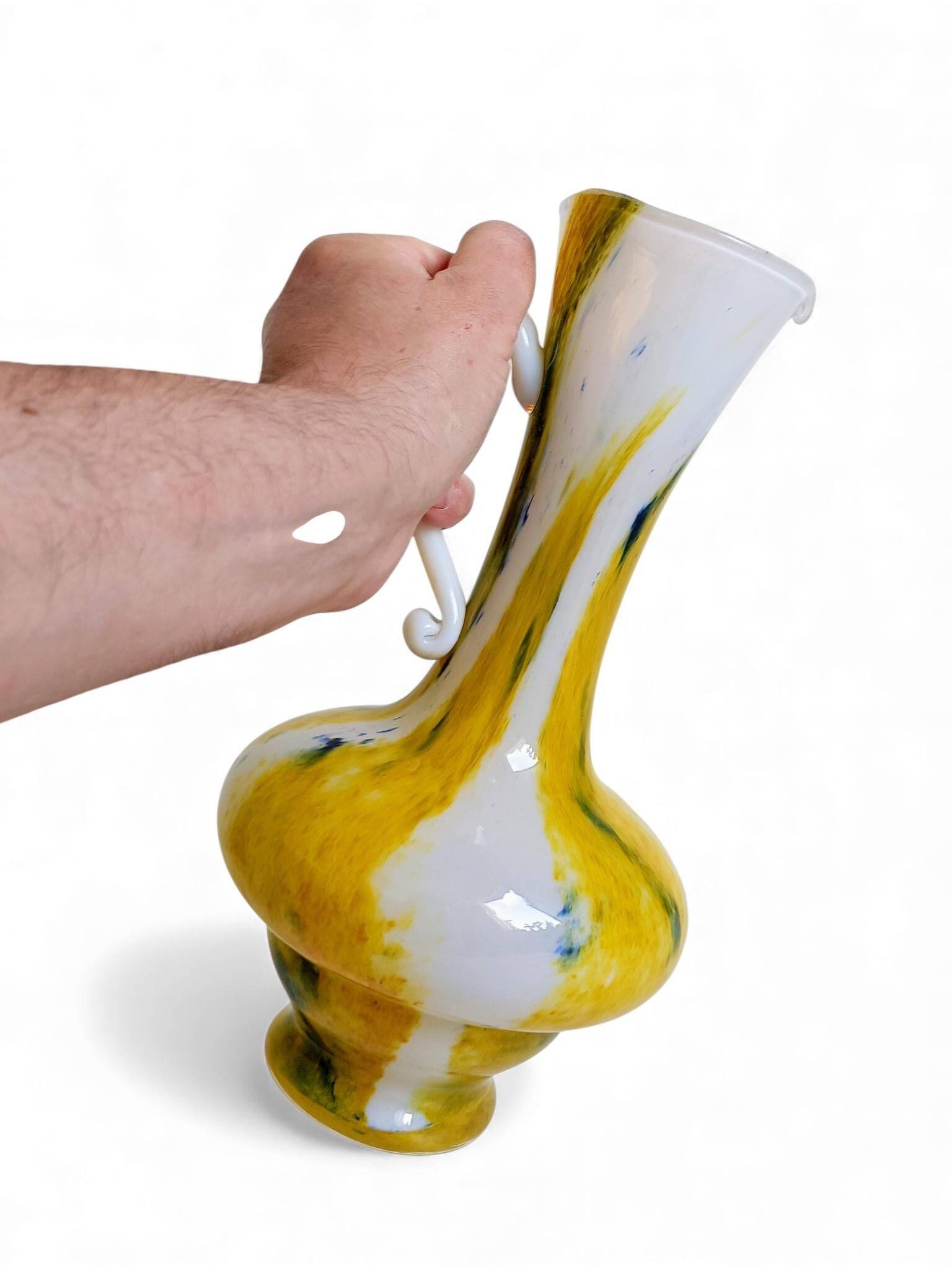 Cristallerie de Clichy White Opaline Pitcher Vase, Handmade in France