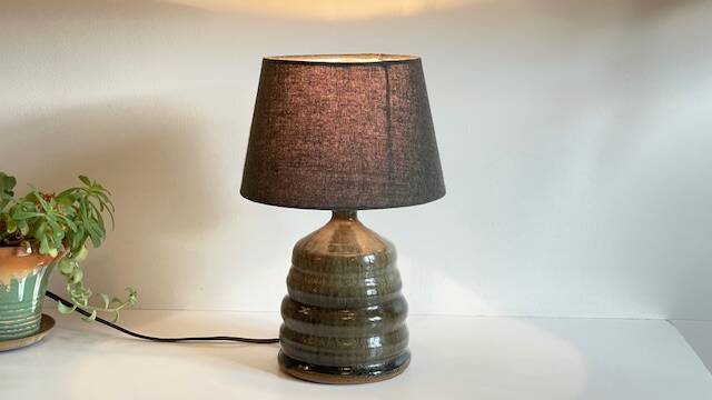 Vintage handmade stoneware geometric lamp
