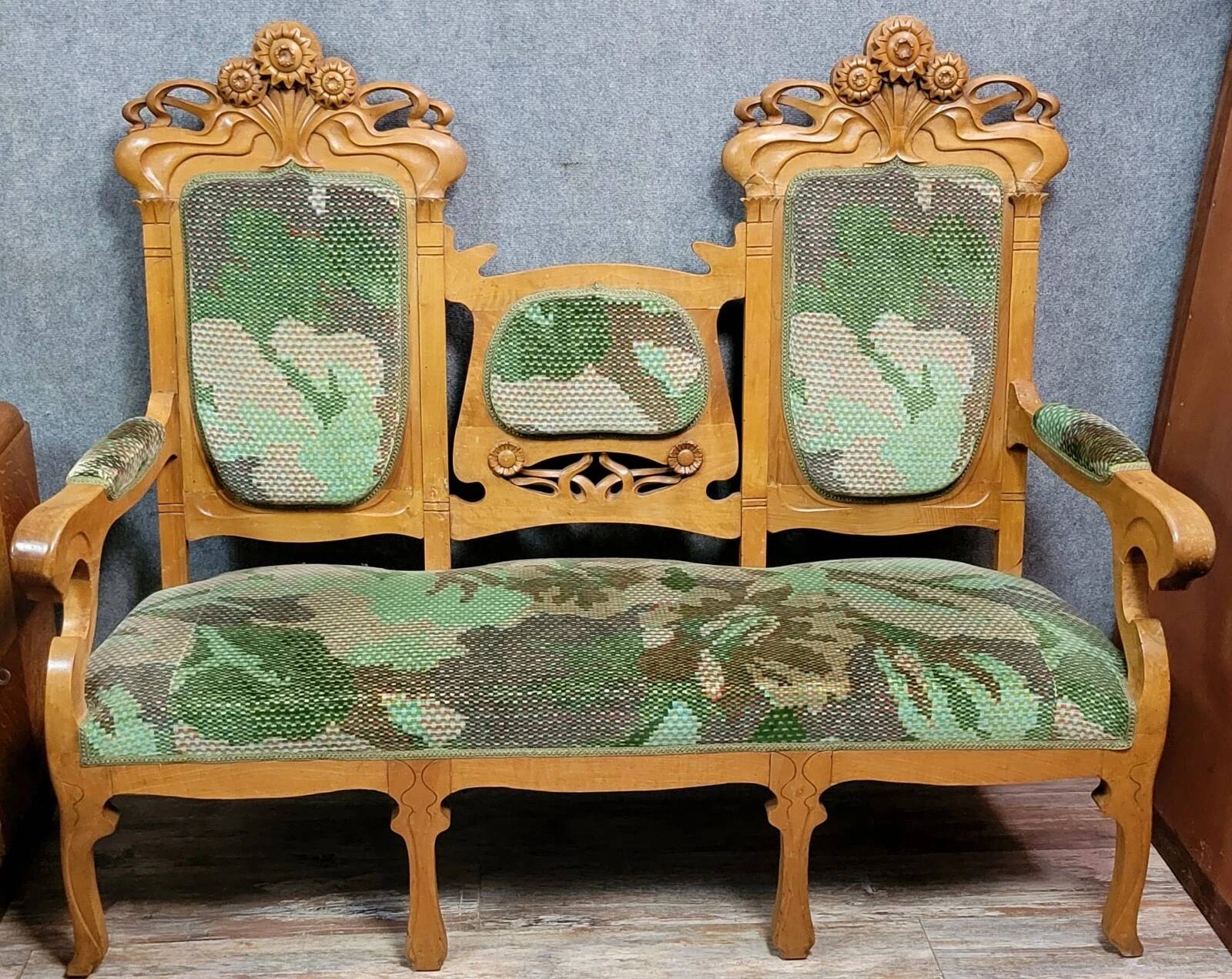 In the spirit of Alfonce Mucha's forms: Art Nouveau period bench