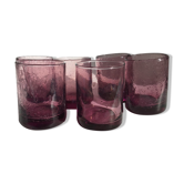 6 Straight bubbled glasses purple mouth blown glass