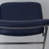 Blue skai folding chair with chrome legs