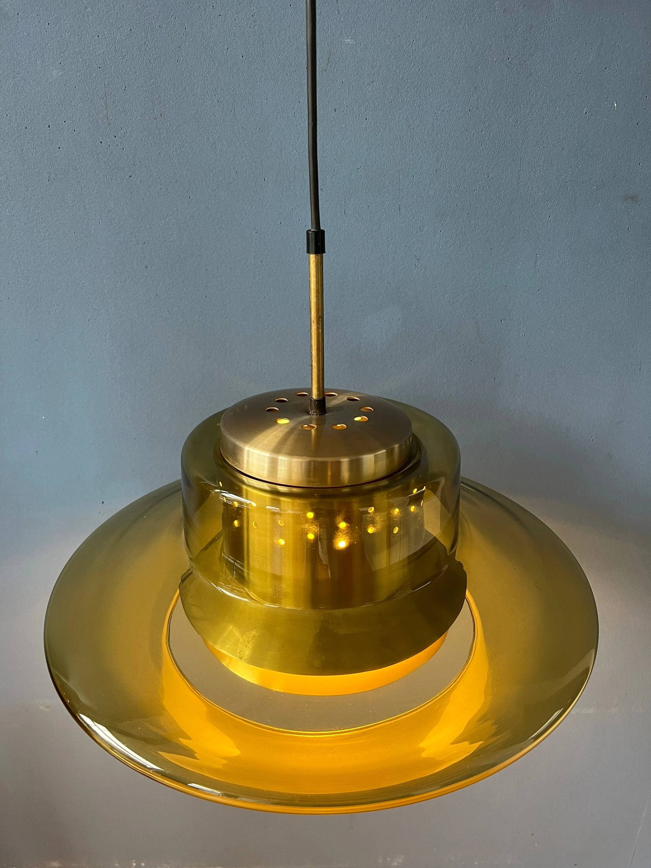 Suspension Space Age Dijkstra en verre fumé jaune, Mid-Century