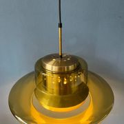 Suspension Space Age Dijkstra in smoked yellow glass, Mid-Century