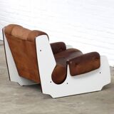Original vintage mid century design armchair in brown leather, 1960s