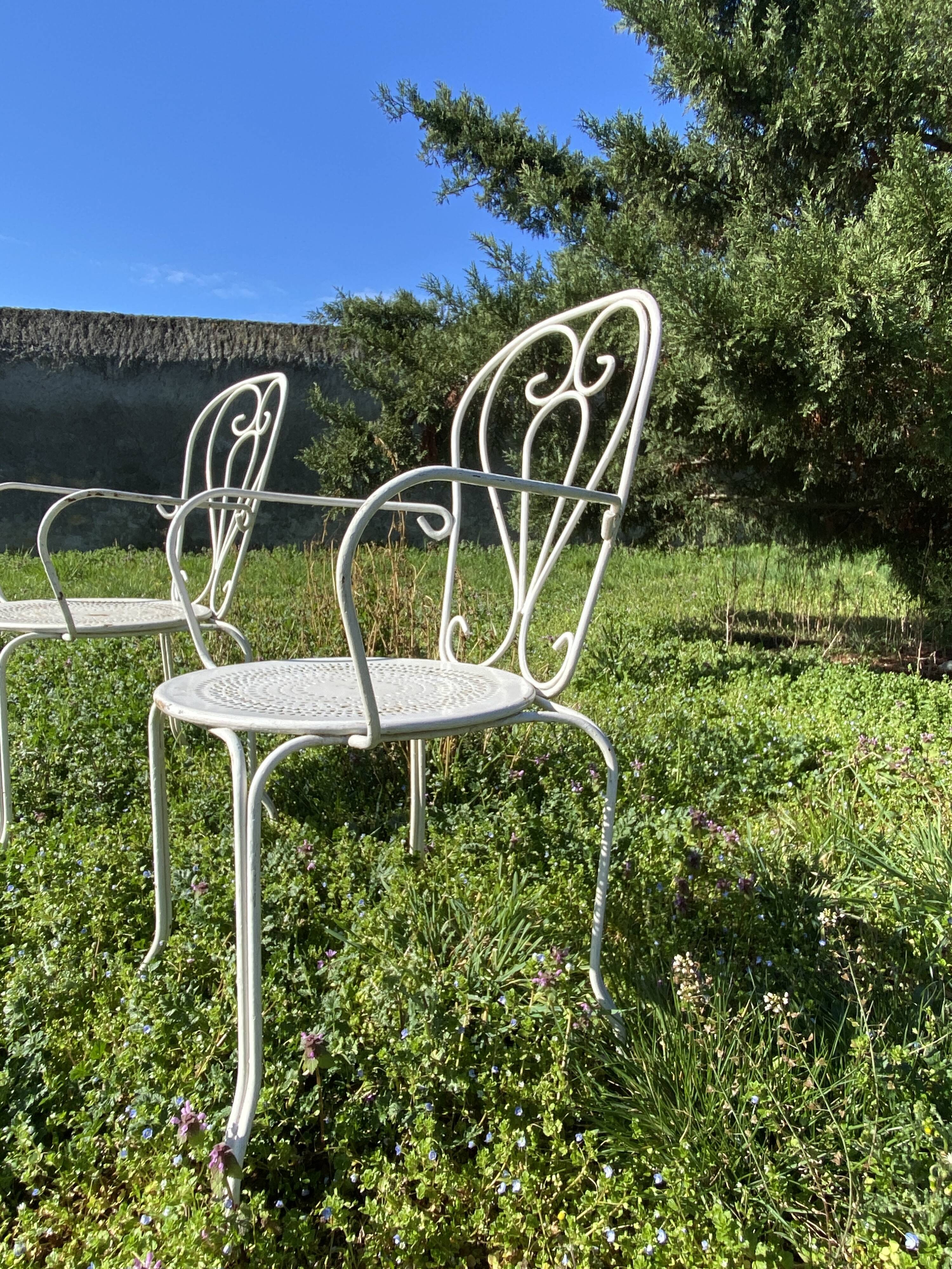 Pair of armchairs wrought iron garden chairs French iron armchairs 1950