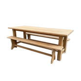 Table de ferme en chêne et ses 2 bancs