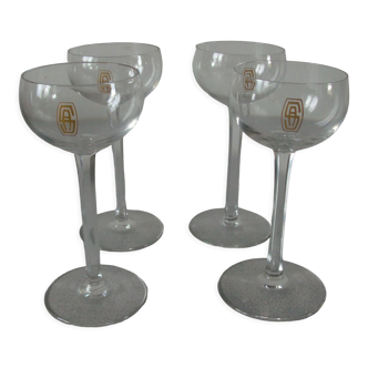 Set of 4 old crystal glasses monogram in hollow SA or 14 cm n°2