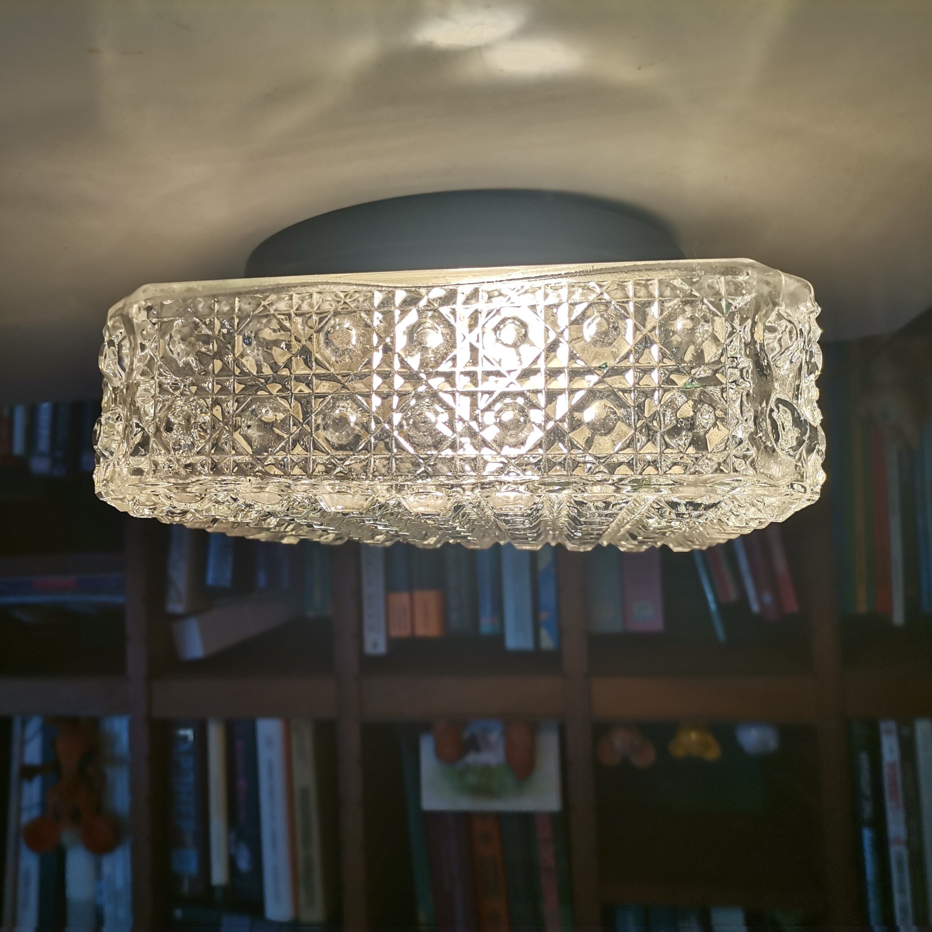 Square glass ceiling light with bubbles 1960's