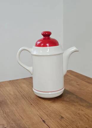 White and red Royal Tudor porcelain coffee pot