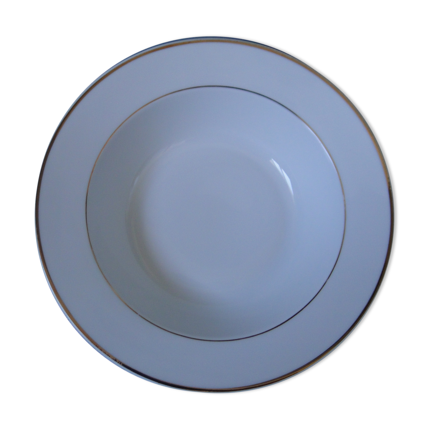 HOLLOW DISH ROUND PORCELAIN FINE MANUFACTURE ROYALE WHITE EDGES DORES