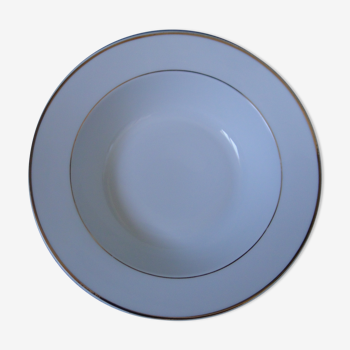 Plat creux rond porcelaine fine manufacture royale blanc liserets dores