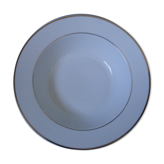 Plat creux rond porcelaine fine manufacture royale blanc liserets dores