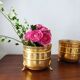 Pair of vintage brass planters with openwork gallery cache-pot.