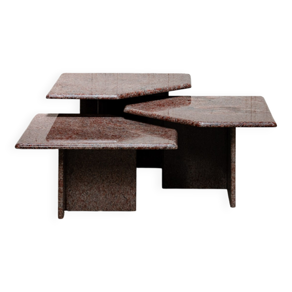 Ensemble de 3 tables gigognes vintage en granit rose, 1970