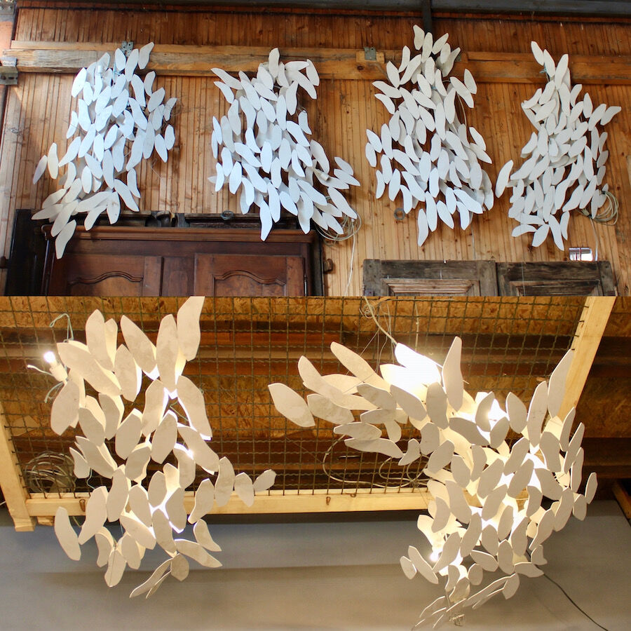 Series of 6 "nuages" design chandeliers in iron, electrified