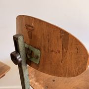 Set of 6 antique industrial workshop chairs in wood and metal.