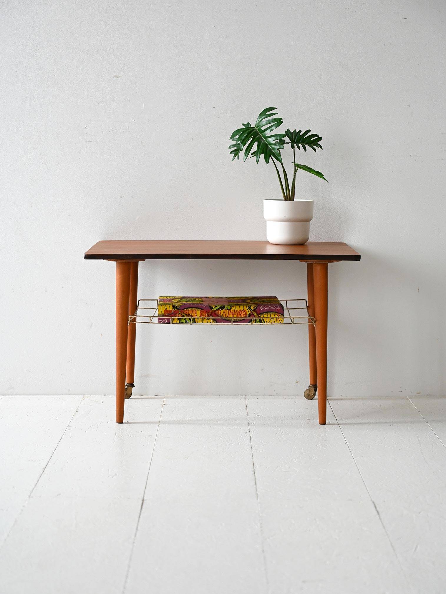 Vintage Scandinavian coffee table in teak with brass shelf