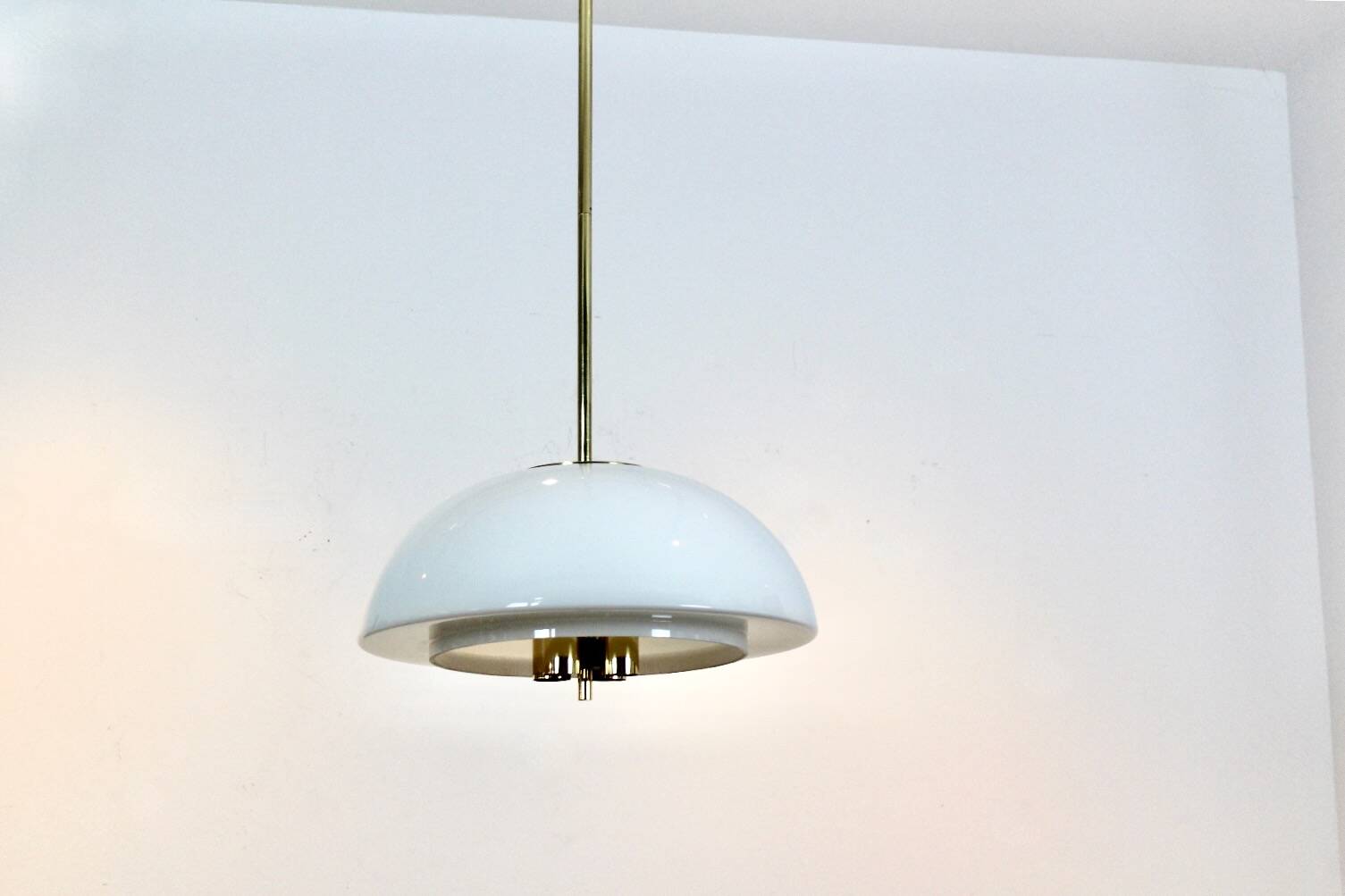 Glashütte Limburg Mushroom Pendant Light in Opal Glass and Brass