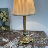 Lamp, bronze, candle holder, gold, cloisonné enamel, ecru white lampshade, flower decor, leaf
