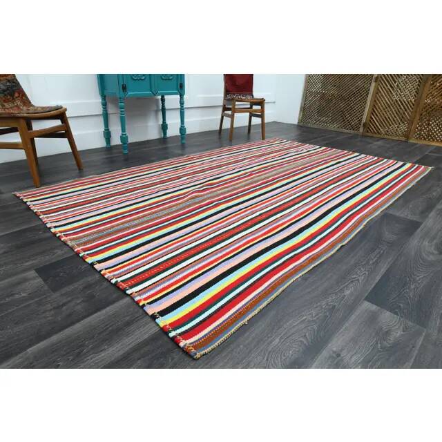 Tapis turc Oushak fait main en laine et coton rouge 174x287 des années 1970