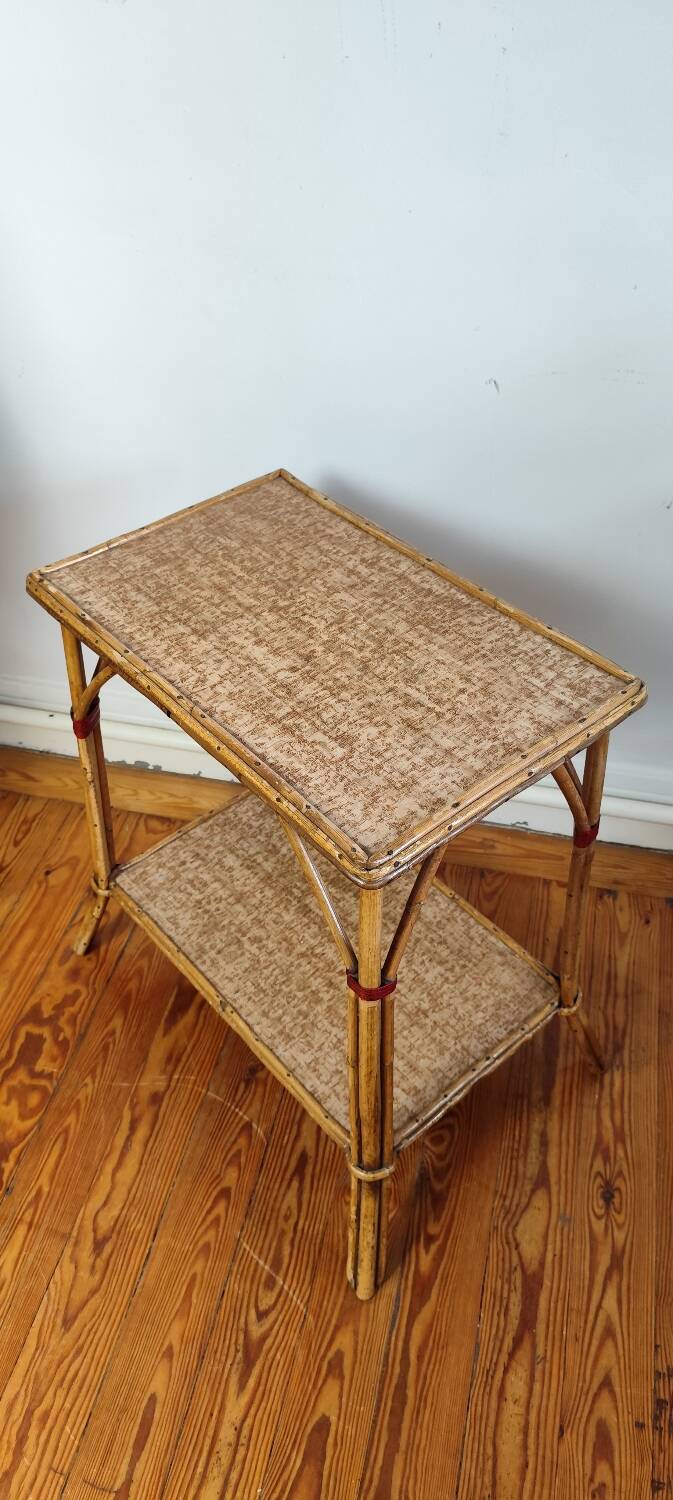 Rattan and cork side table
