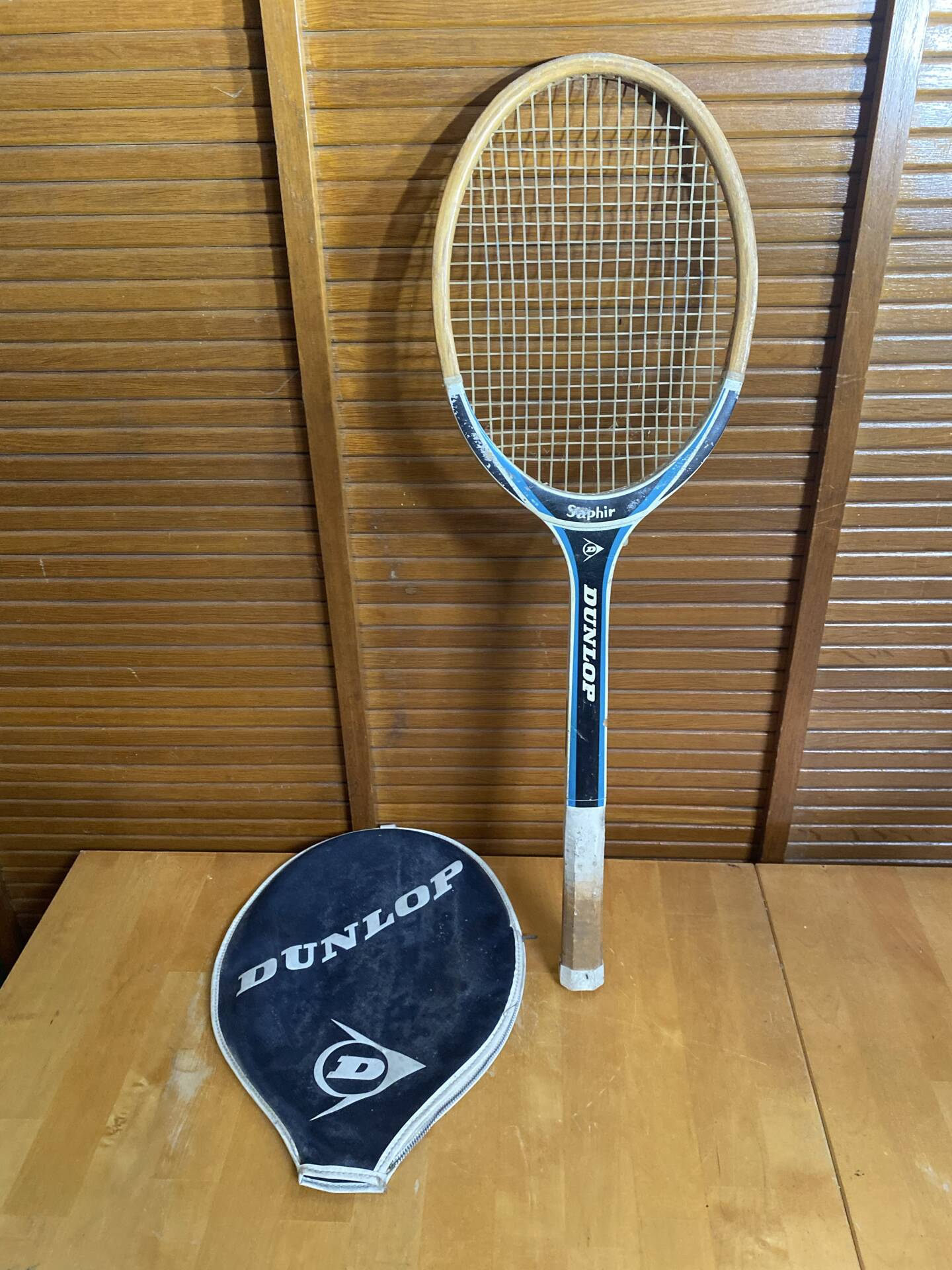 Vintage dunlop saphir wooden tennis racket + dunlop vintage cover #e