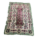 Old floral cotton velvet rug or throw with fringes, 180 x 130 cm