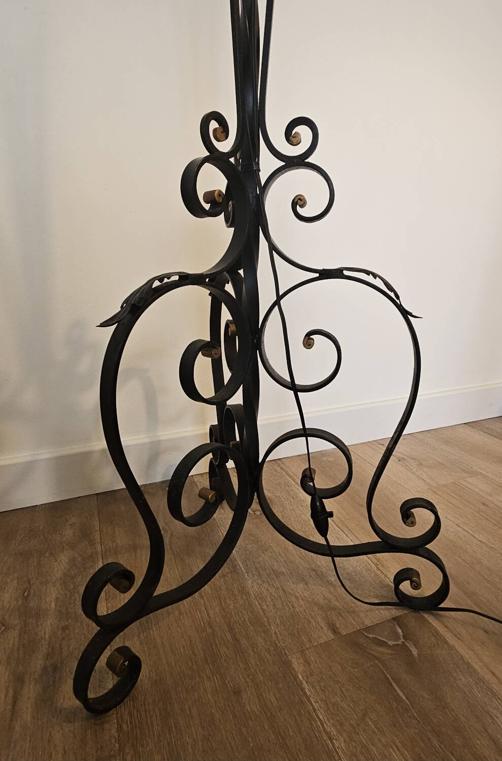 Art Deco wrought iron tripod floor lamp