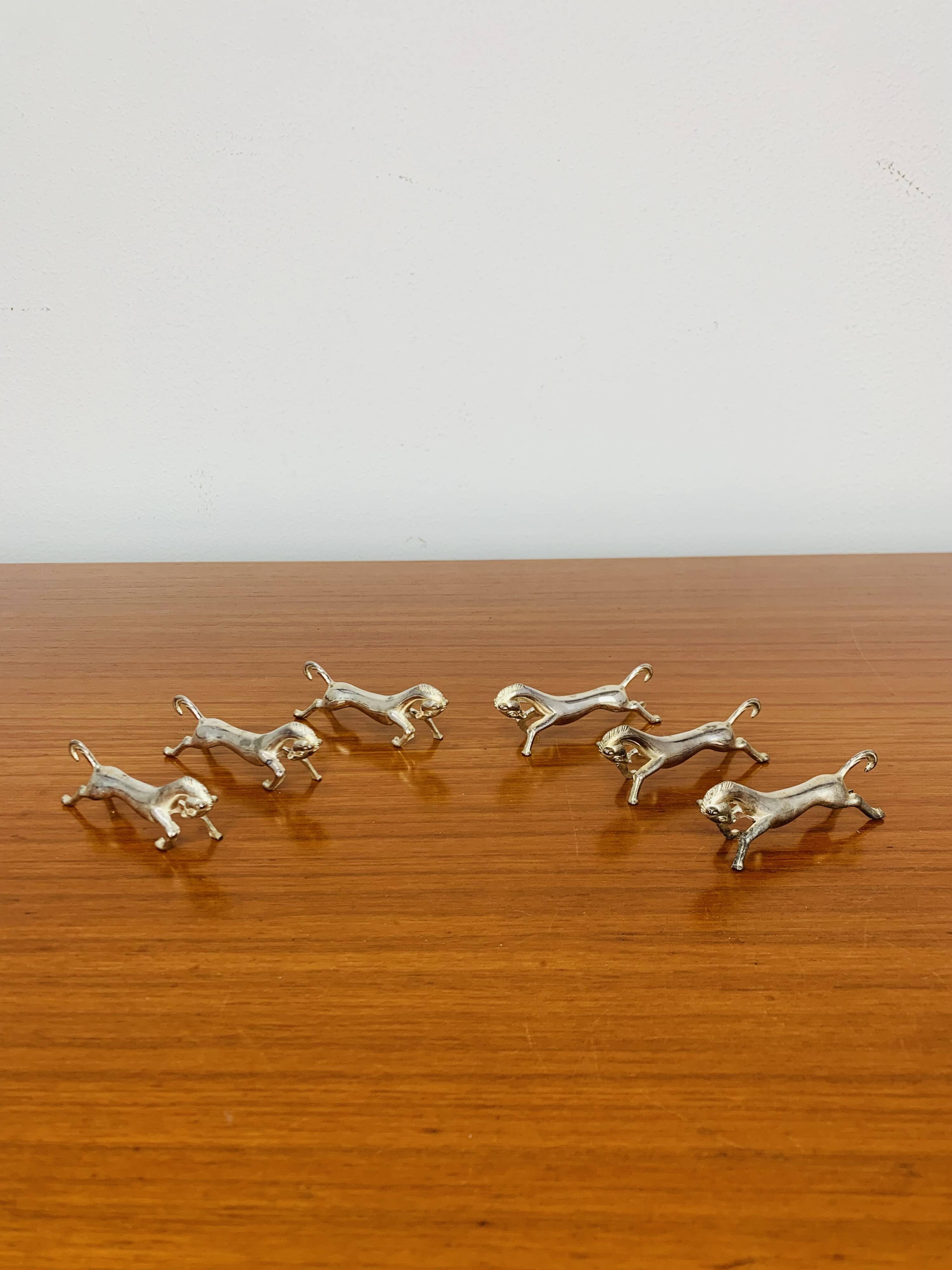 6 vintage silver metal horse knife rests