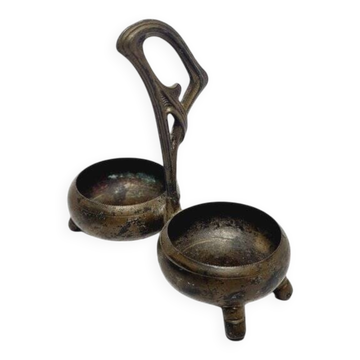 Art Nouveau salt and pepper holder by Niemen Glassworks, Poland, 1920s