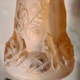 French Art Deco Table Lamp by Cherrier & Besnus very beautiful pressed molded pink glass - 1920s 33x12