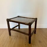 Side Table Bamboo Rattan Smoked Glass 1970s, Table Basse Rotin Verre Fumé