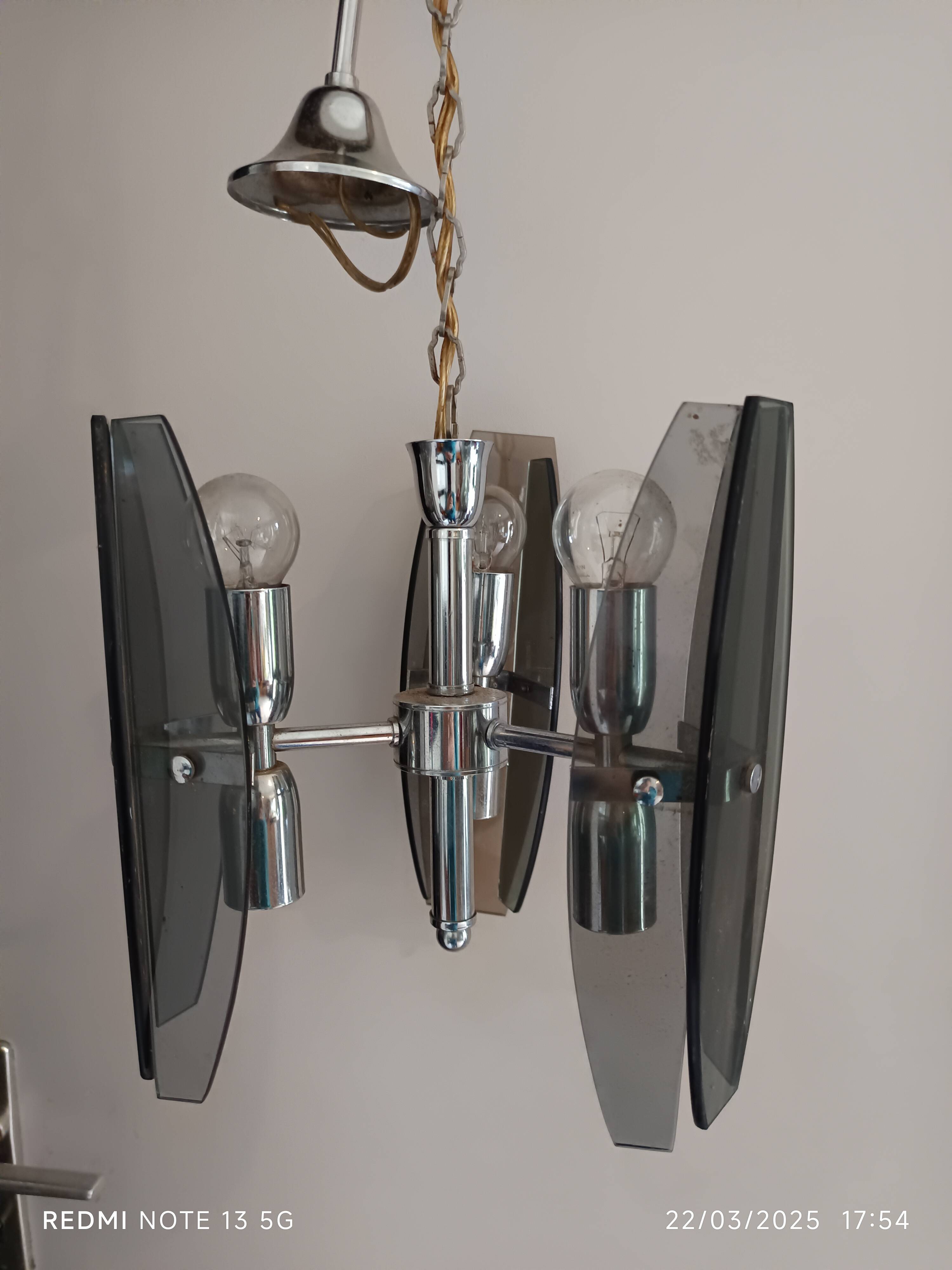 Veca style design pendant chandelier smoked glass 1960 6 lights