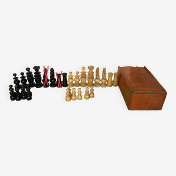 Ancien jeu d'échecs régence bois cavaliers yeux en verre - h roi 10 cm - chess