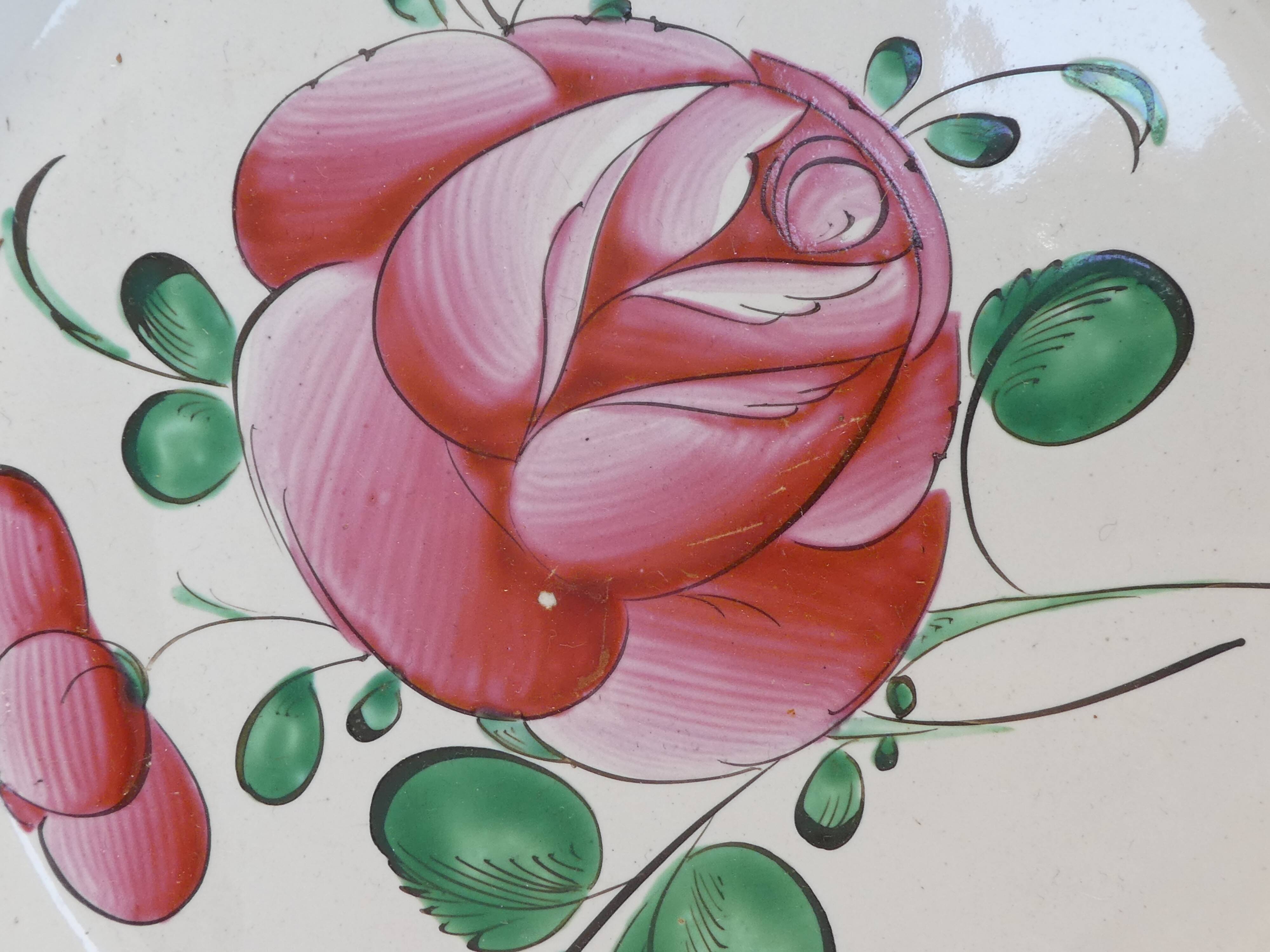 Set of 2 Plates in Faience de l'est pink red 19th LUNEVILLE / ST CLEMENT