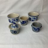 Series of 5 small blue sandstone pots