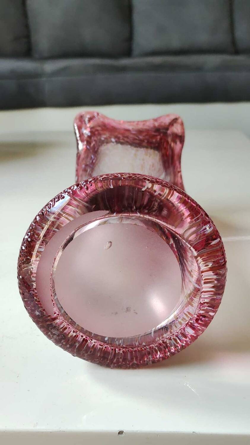 Floral vase/Clichy glassware/Camaieus shades of pink. Dotted patterns/Volutes. Height 25.5 cm